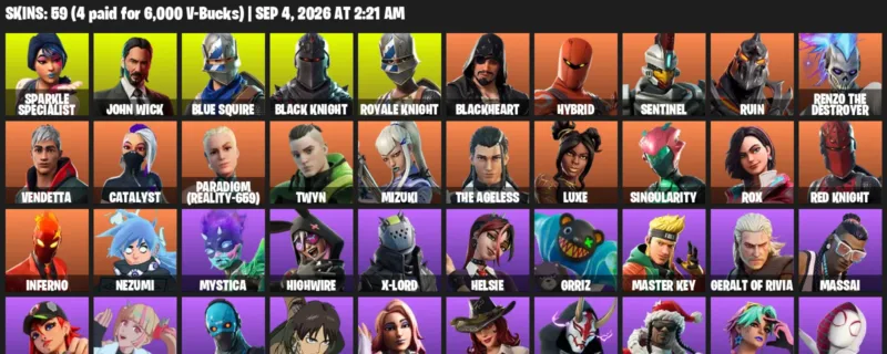 Fortnite account inventory for LVL 1024 - Sparkle Specialist - John Wick - 59 Outfits