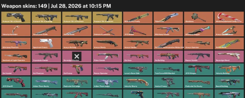 Valorant Accounts listing: LVL 251 · .SYS Melee & Glitchpop Dagger · 149 Skins - Gold 3, 149 skins