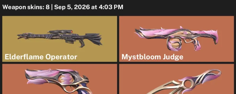 Valorant account inventory for LVL 5 · Elderflame Operator & Mystbloom Phantom
