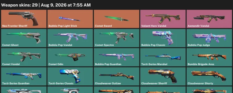Valorant account inventory for LVL 78 · Aemondir Vandal & Bubble Pop Vandal