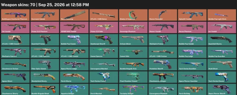 Valorant account inventory for LVL 188 · Reaver Karambit & Cmd Baton