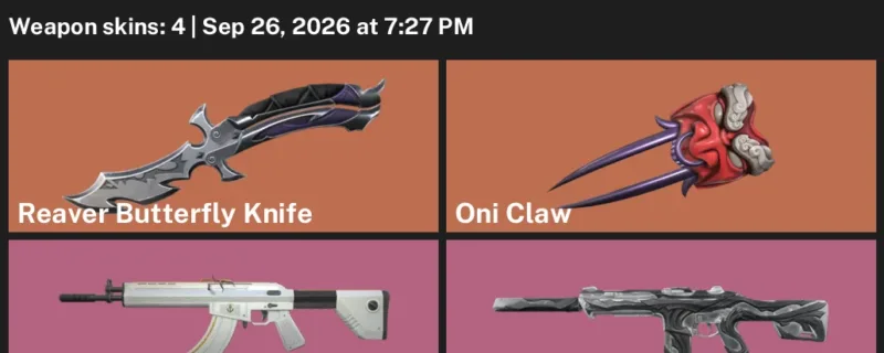 Valorant account inventory for LVL 50 · Reaver Butterfly Knife & Neptune Vandal