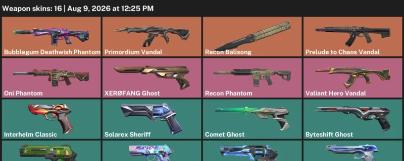 Valorant account inventory for LVL 173 · Oni Phantom & Bubblegum Deathwish Phantom