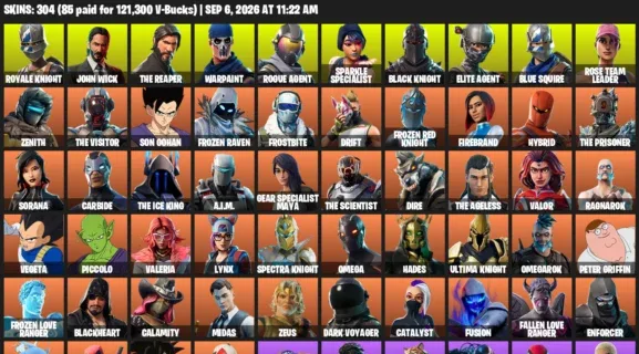 Fortnite account inventory for LVL 2454 - Royale Knight - John Wick - 304 Outfits