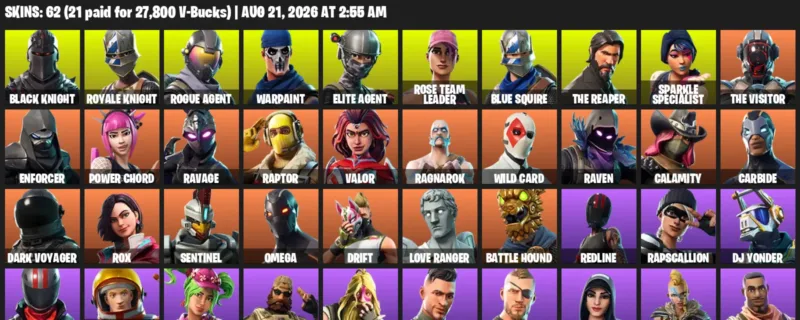 Fortnite account inventory for LVL 431 - Black Knight - Royale Knight - 62 Outfits