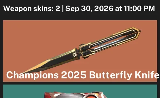 Valorant account inventory for LVL 42 · Champions 2025 Butterfly Knife & Interhelm Classic