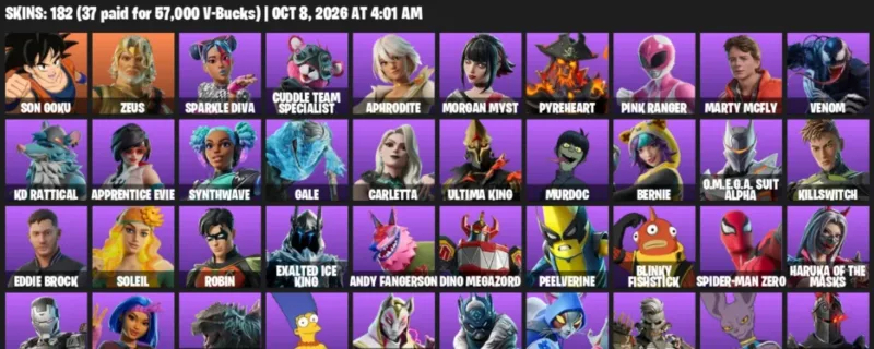 Fortnite account inventory for Son Goku - Zeus - 120 Outfits