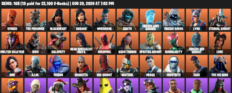 Fortnite account inventory for LVL 1624 - Hybrid - The Prisoner - 108 Outfits