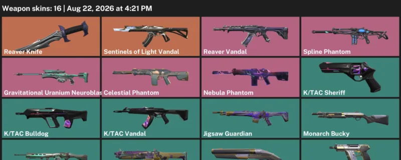 Valorant account inventory for LVL 32 · Reaver Knife & Celestial Phantom