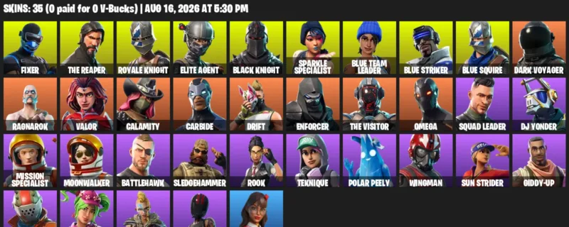 Fortnite account inventory for LVL 525 - Fixer - The Reaper - 35 Outfits