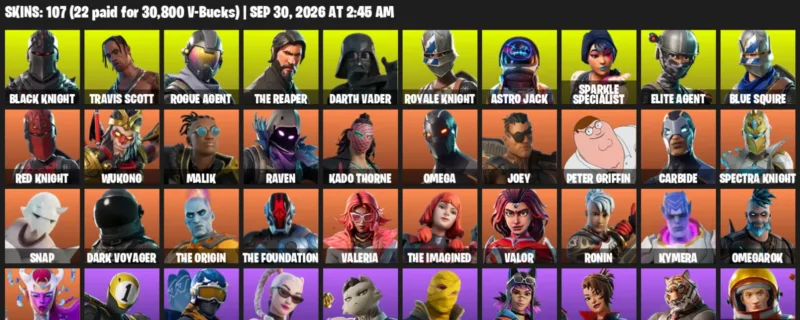 Fortnite account inventory for Black Knight - Travis Scott - 107 Outfits