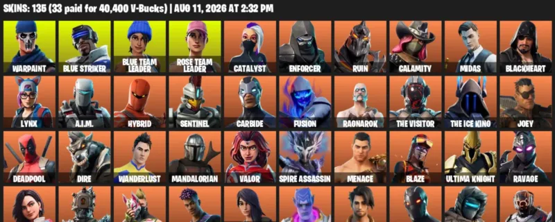 Fortnite account inventory for LVL 1531 - Warpaint - Blue Striker - 135 Outfits