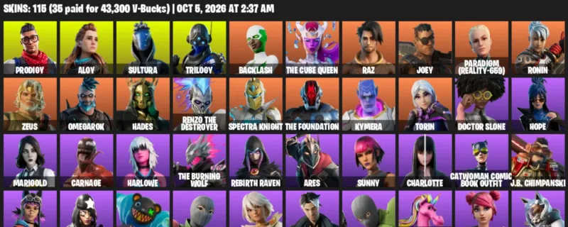 Fortnite account inventory for Prodigy - Aloy - 115 Outfits