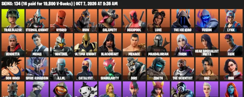 Fortnite account inventory for Trailblazer - Eternal Knight - 120 Outfits