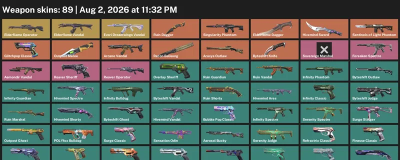 Valorant account inventory for LVL 297 · Byteshift Knife & Elderflame Dagger & Ruin Dagger