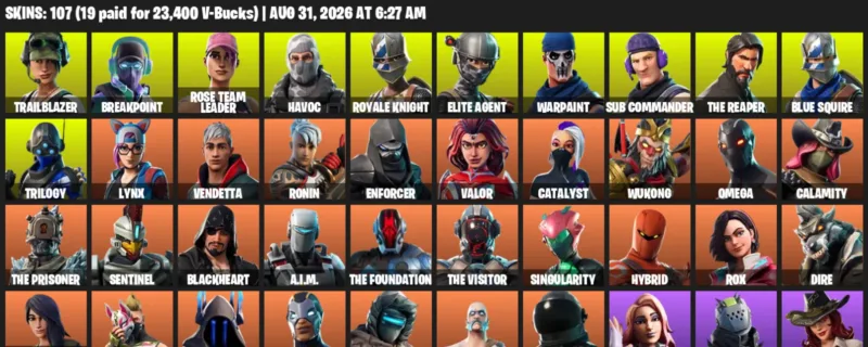 Fortnite account inventory for LVL 994 - Trailblazer - Breakpoint - 107 Outfits
