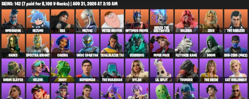 Fortnite account inventory for LVL 1932 - Omegarok - Nezumi - 142 Outfits