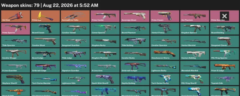 Valorant account inventory for LVL 110 · Kuronami no Yaiba & 9 Lives Phantom