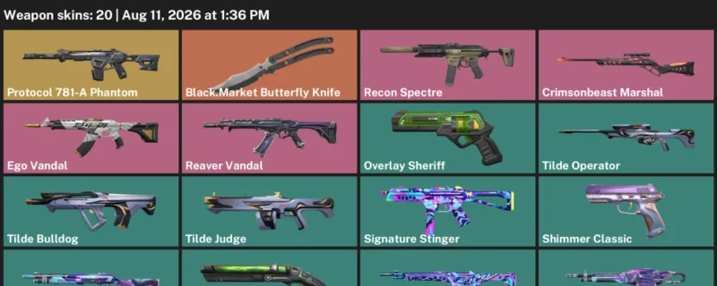 Valorant account inventory for LVL 94 · Reaver Vandal & Black.Market Butterfly Knife