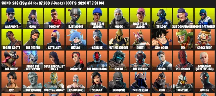 Fortnite account inventory for Warpaint - Glow - 120 Outfits