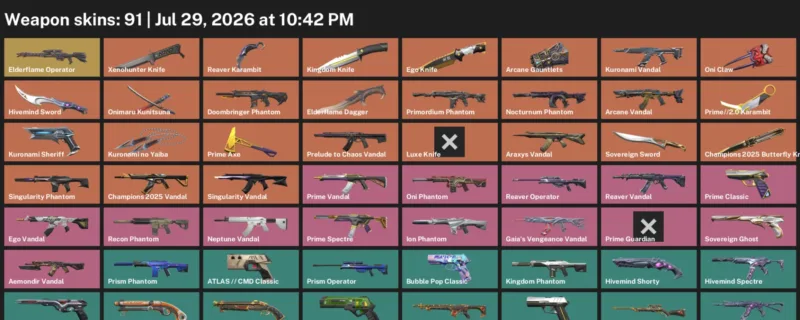 Valorant Accounts listing: LVL 205 · Champions 2025 Butterfly Knife & Ego Knife · 91 Skins - Ascendant 3, 91 skins