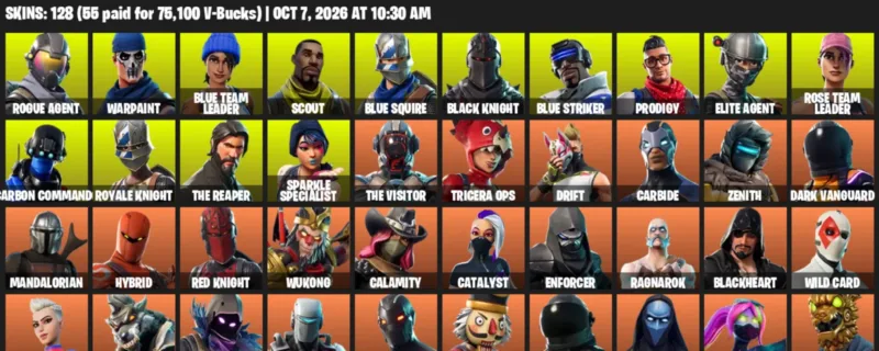 Fortnite account inventory for Rogue Agent - Warpaint - 120 Outfits