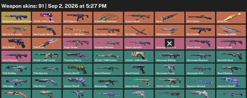 Valorant account inventory for LVL 333 · Ignite Fan & Tilde Knife & 91 Skins Ignite Fan