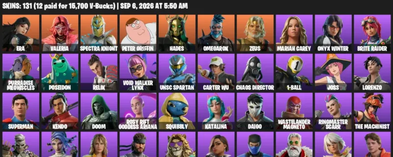 Fortnite account inventory for LVL 1711 - Era - Valeria - 131 Outfits