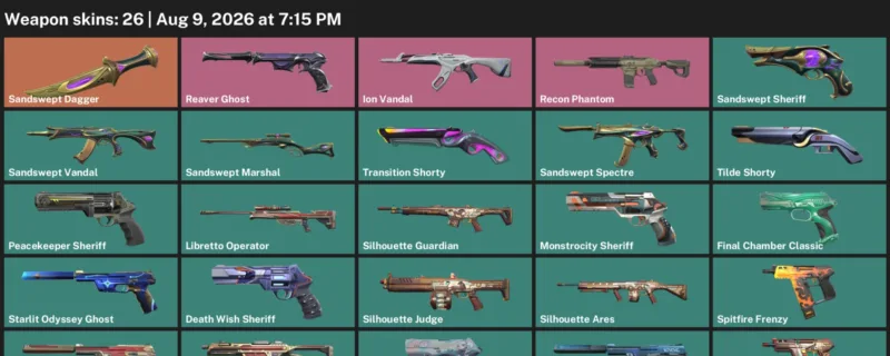 Valorant account inventory for LVL 152 · Ion Vandal & Sandswept Dagger