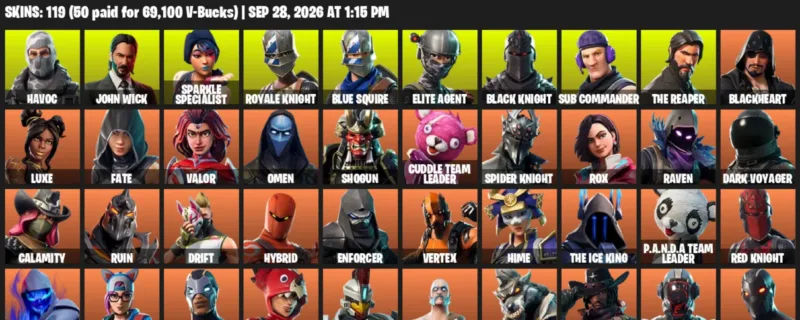 Fortnite account inventory for Havoc - John Wick - 119 Outfits