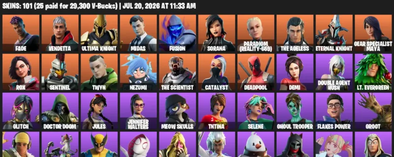 Fortnite Accounts listing: LVL 3248 - Fade - Vendetta - 101 Outfits - 101 outfits