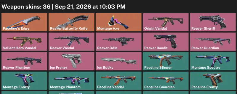 Valorant account inventory for LVL 64 · Reaver Butterfly Knife & Dragon Gate Phantom