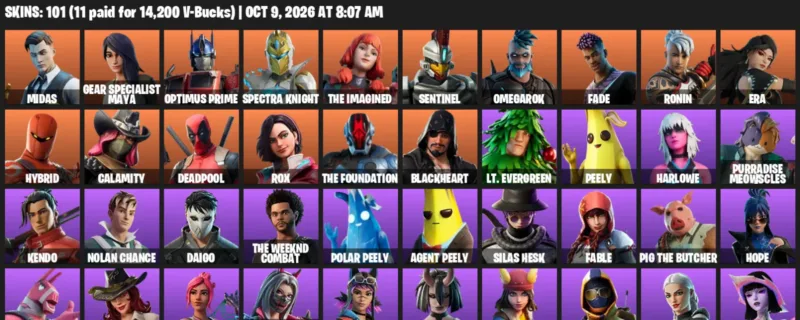 Fortnite account inventory for Midas - Gear Specialist Maya - 101 Outfits