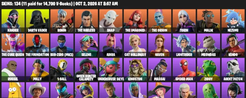 Fortnite account inventory for Xander - Darth Vader - 120 Outfits