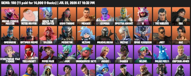Fortnite Accounts listing: LVL 2214 - Mecha Cuddle Master - Peter Griffin - 150 Outfits - 150 outfits
