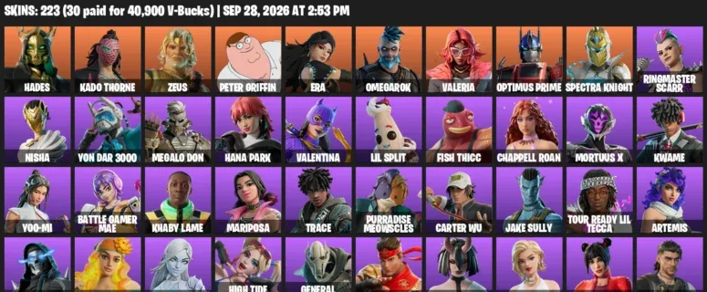 Fortnite account inventory for Hades - Kado Thorne - 120 Outfits