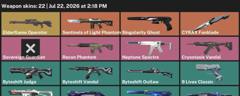 Valorant Accounts listing: LVL 174 · 9 Lives Classic & Byteshift Judge · 22 Skins - Bronze 1, 22 skins