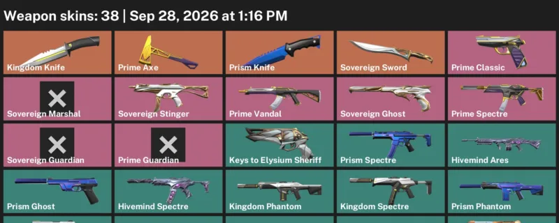 Valorant account inventory for LVL 40 · Prism Knife & 38 Skins Kingdom Knife