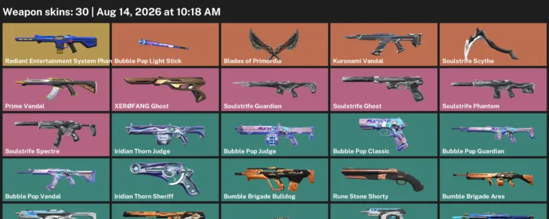 Valorant account inventory for LVL 43 · Soulstrife Scythe & Bubble Pop Vandal