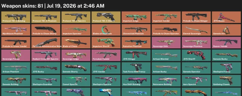 Valorant Accounts listing: LVL 98 · .SYS Melee & Blade of Chaos · 81 Skins - Silver 2, 81 skins