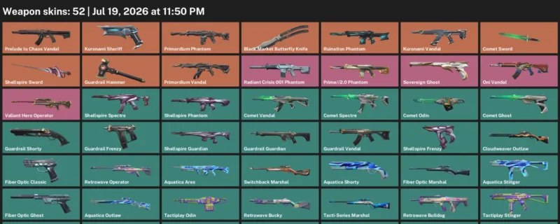 Valorant Accounts listing: LVL 144 · Black.Market Butterfly Knife & Comet Sword · 52 Skins - Bronze 2, 52 skins