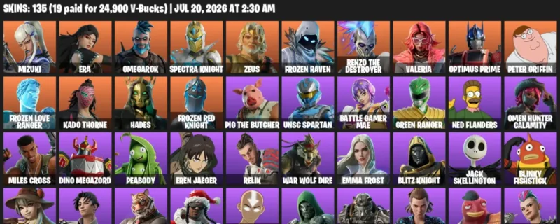 Fortnite Accounts listing: LVL 2595 - Mizuki - Era - 135 Outfits - 135 outfits