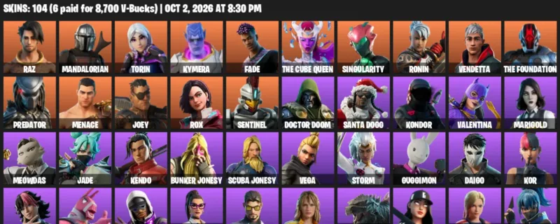 Fortnite account inventory for Raz - Mandalorian - 104 Outfits