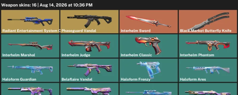 Valorant account inventory for LVL 43 · Belaflaire Vandal & 16 Skins Black.Market Butterfly Knife