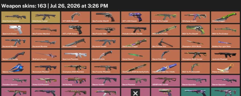 Valorant Accounts listing: LVL 241 · Byteshift Knife & Champions 2024 Blade · 163 Skins - Platinum 1, 163 skins