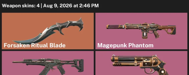 Valorant account inventory for LVL 27 · Forsaken Ritual Blade & Magepunk Phantom