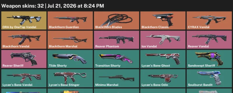 Valorant Accounts listing: LVL 244 · 9 Lives Classic & Blackthorn Blades · 32 Skins - Silver 1, 32 skins