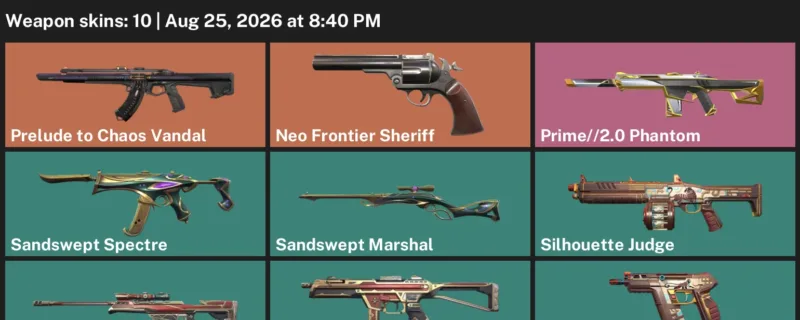 Valorant account inventory for LVL 47 · 2.0 Phantom & Prelude to Chaos Vandal