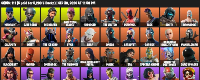Fortnite account inventory for Warpaint - Elite Agent - 111 Outfits