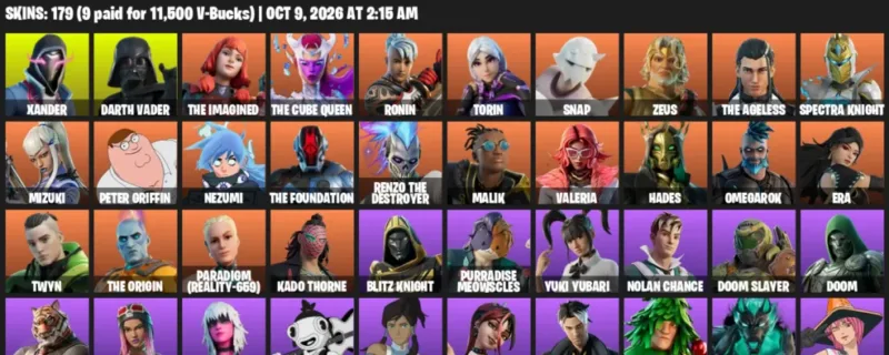 Fortnite account inventory for Xander - Darth Vader - 120 Outfits